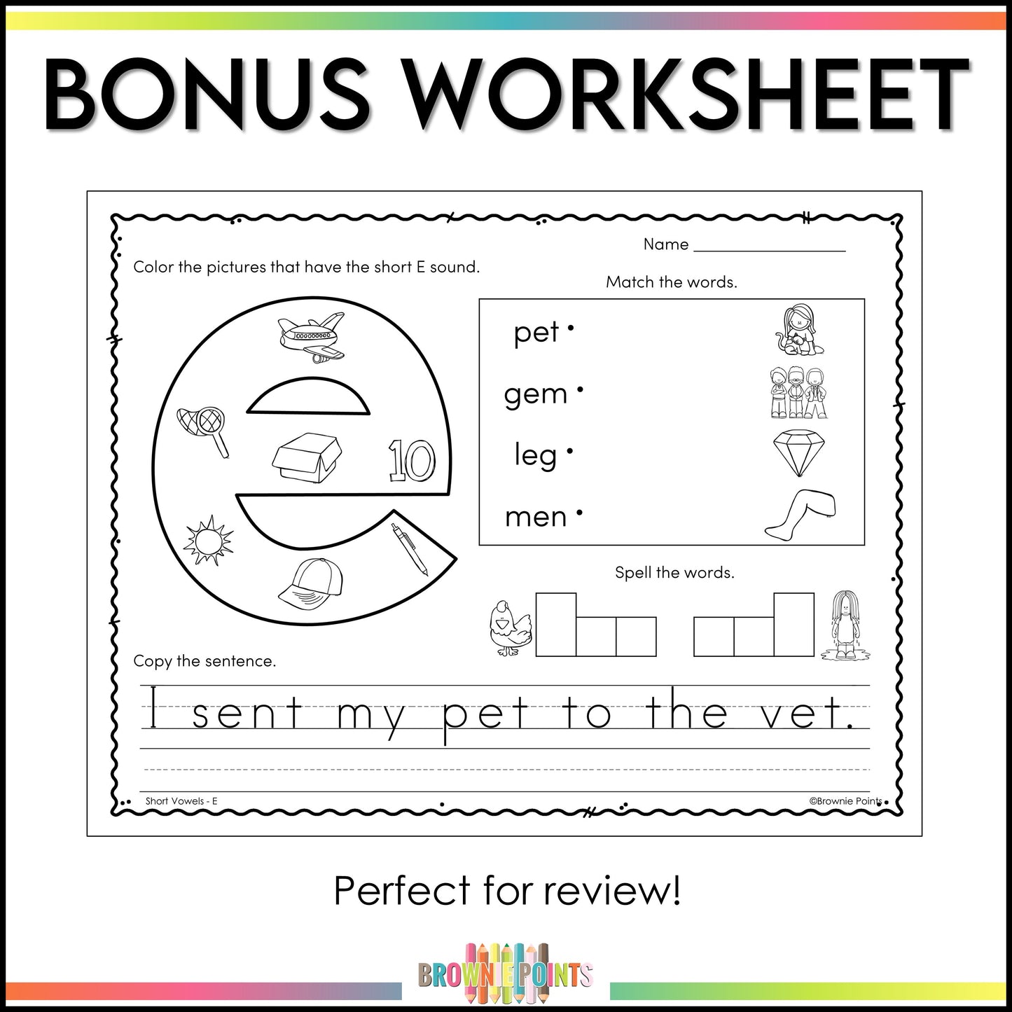 CVC Words PowerPoint Game - Short E