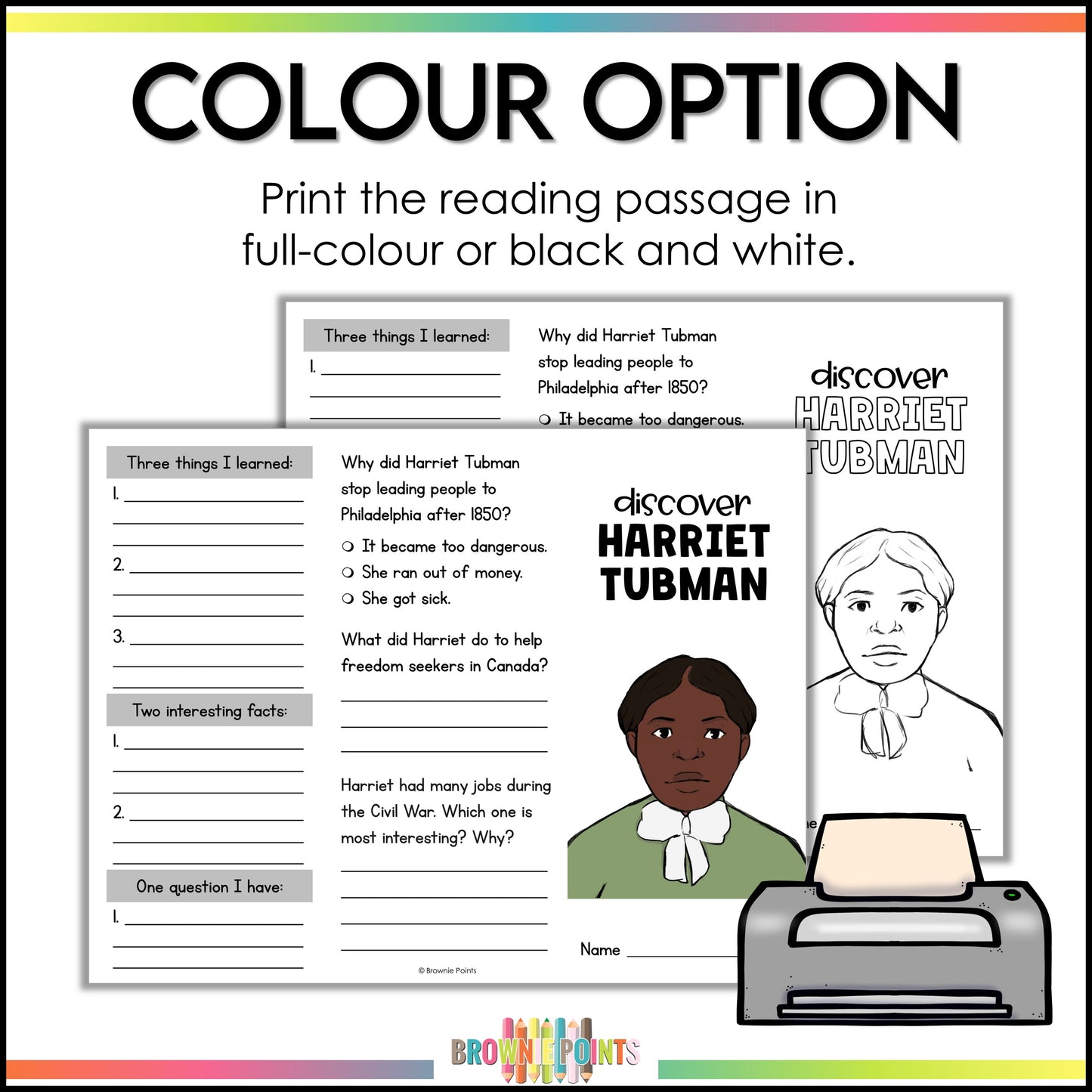 Harriet Tubman Trifold Biography