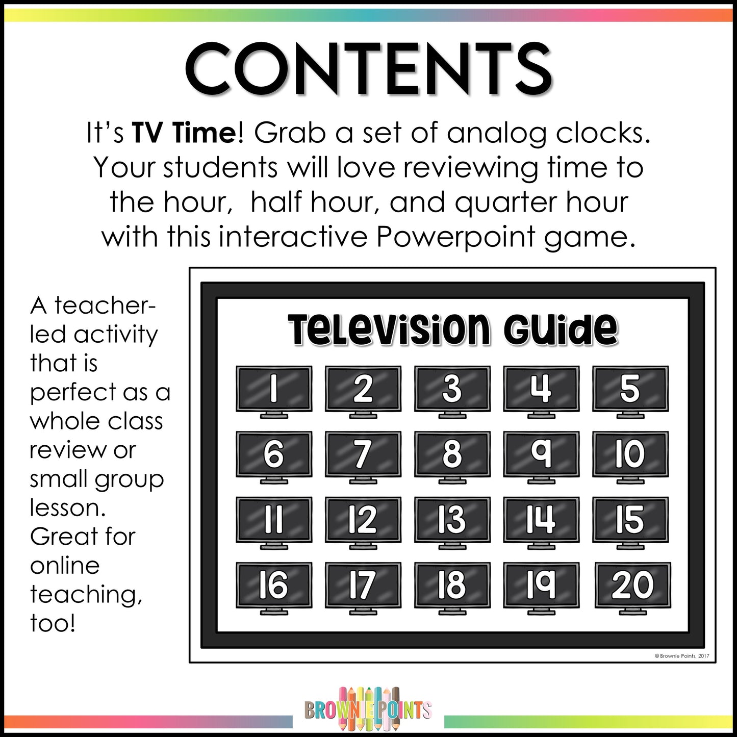 Telling Time to the Hour, Half Hour, and Quarter Hour PowerPoint Game