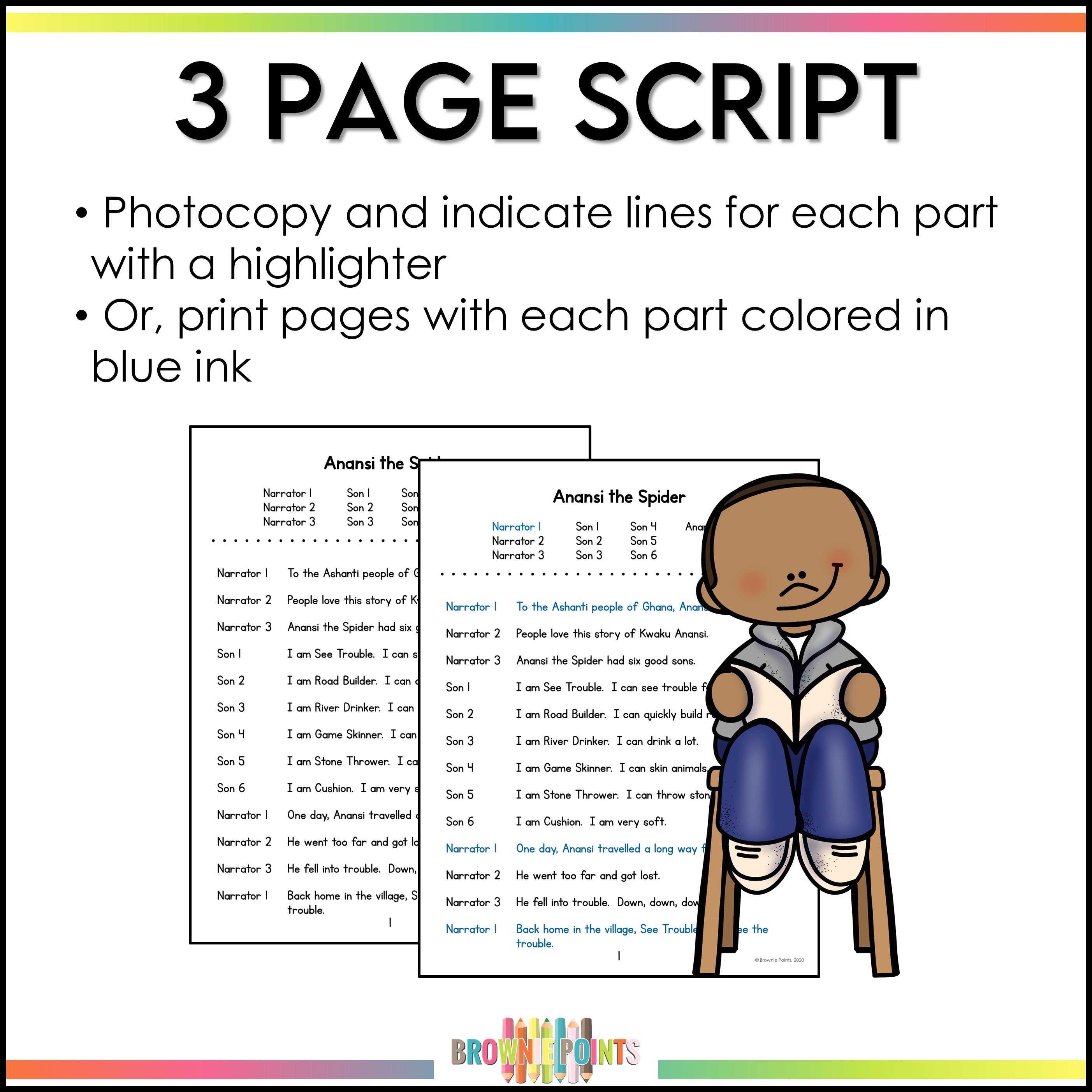 Ansi Script Anansi the Spider Reader's Theater Script – Brownie Points Teaching Shop