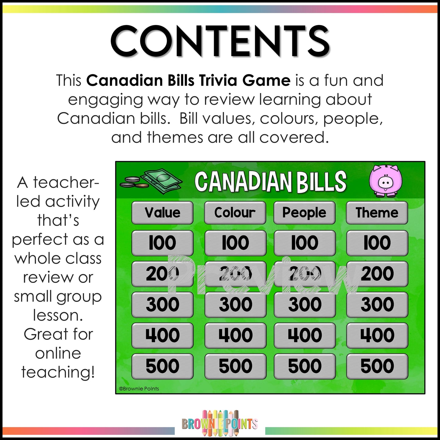 Canadian Bills PowerPoint Game