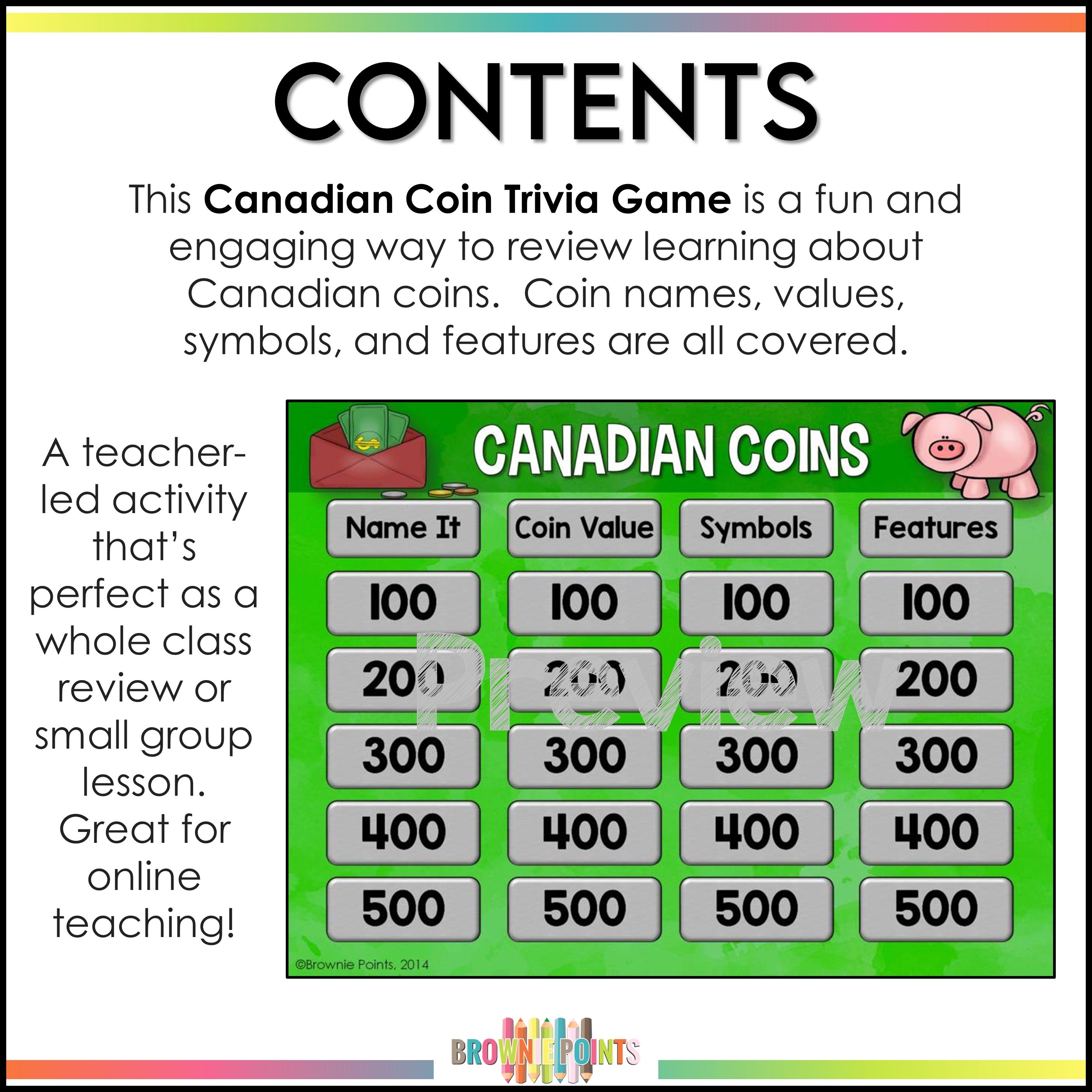 Canadian Coins PowerPoint Game Brownie Points Teaching Shop