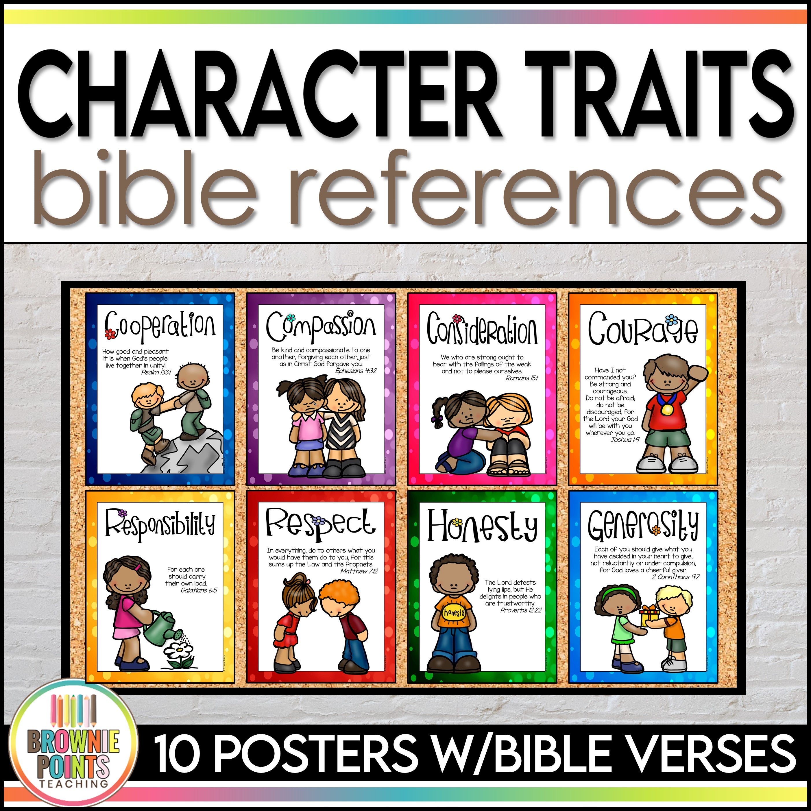 Character Traits and Bible Verses | Posters – Brownie Points Teaching Shop