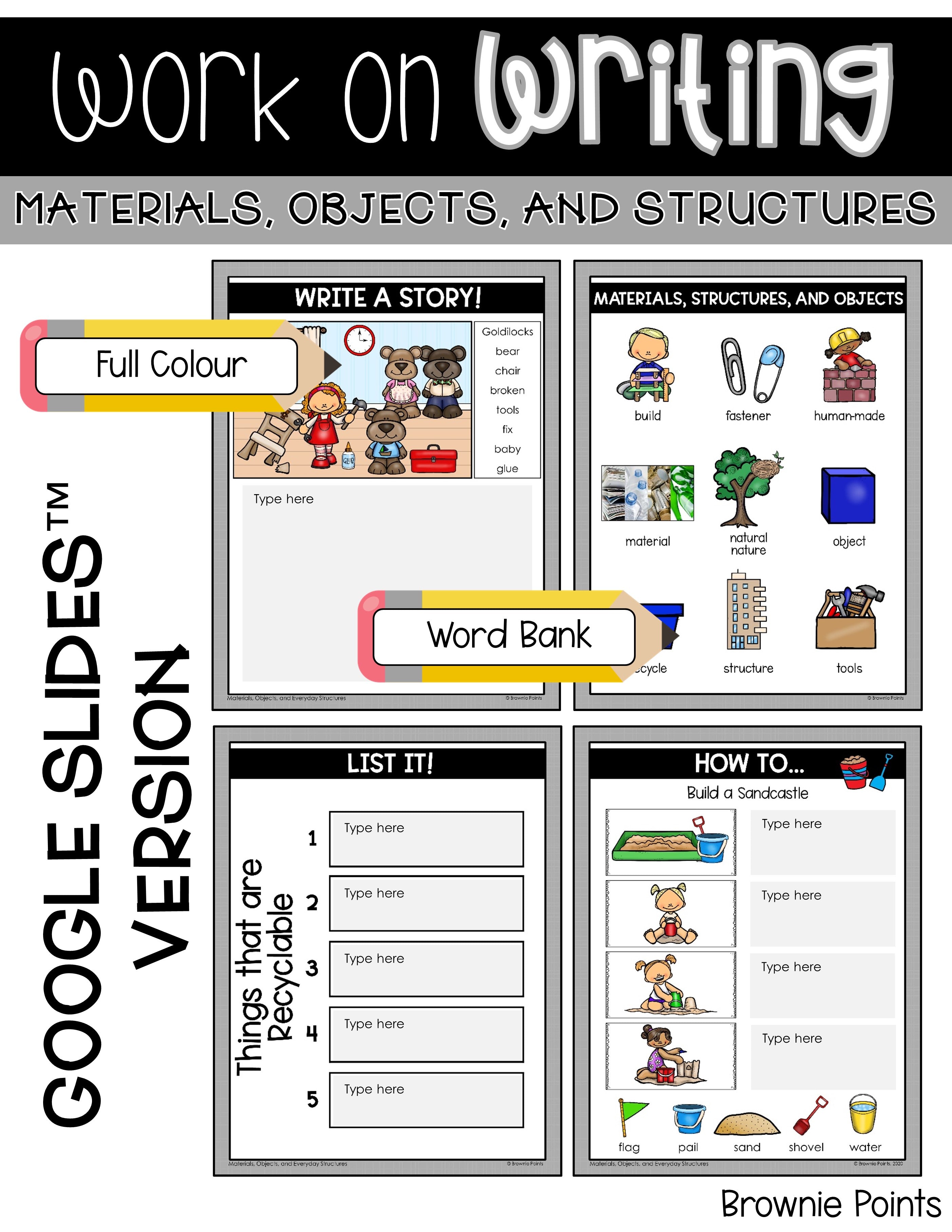 Writing Teaching Material Work on Writing - Materials, Objects, and Structures – Brownie Points ...